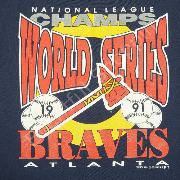 Vintage Screen Stars Atlanta Braves NL Champs 91 Shirt Men XL Blue Single Stitch - Picture 3 of 7
